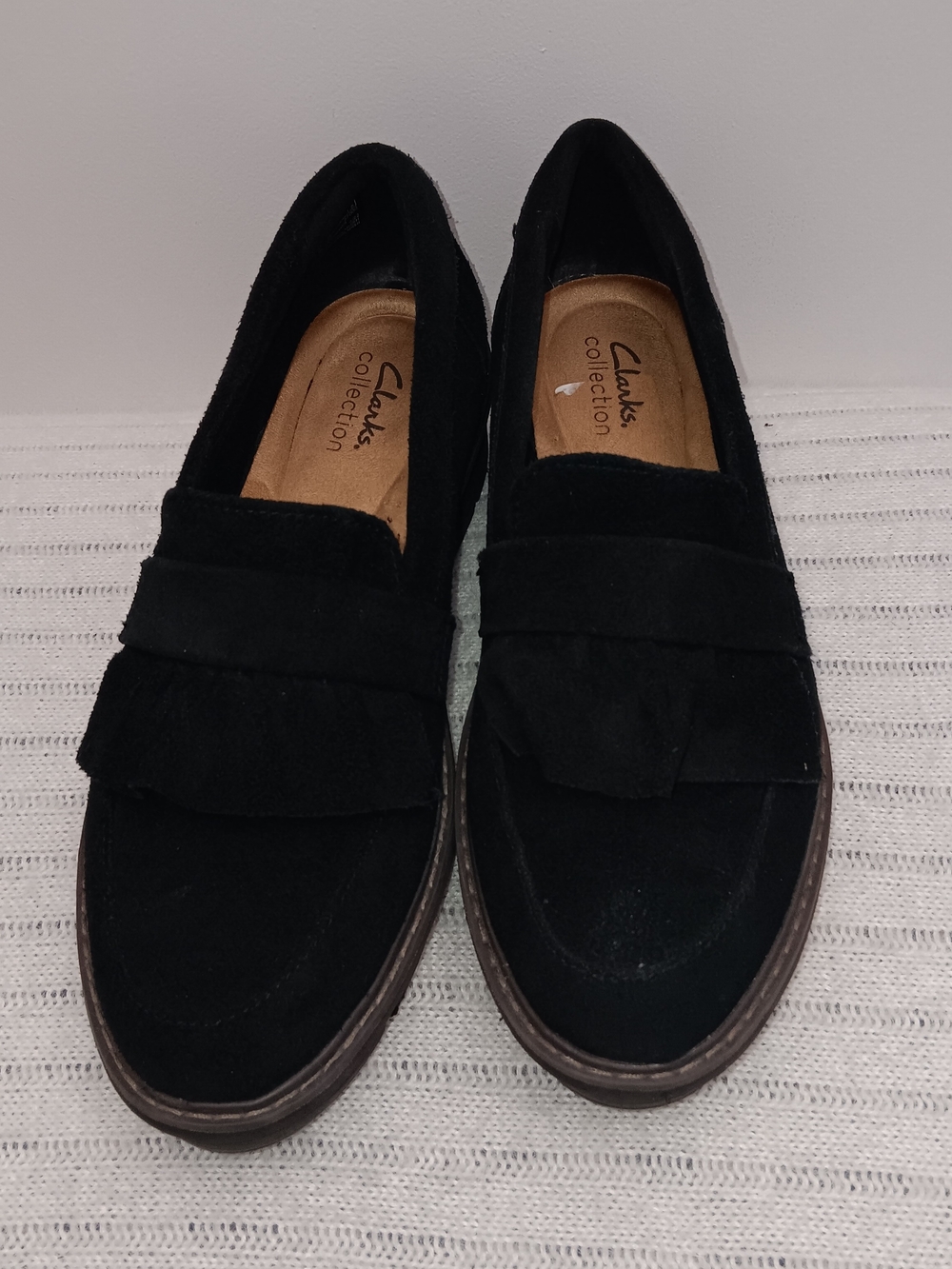 Lady's Faux Black Suede Loafers, SizeUS 9